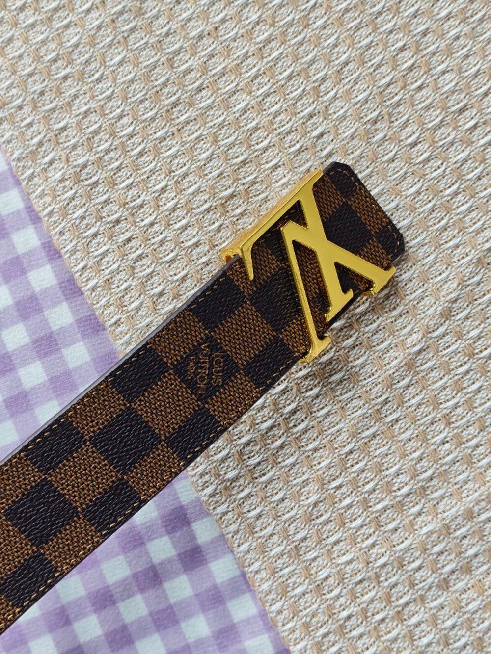 Unisex Louis Vuitton Damier Ebene Canvas Belt Gold LV Buckle 95/38 - Picture 5 of 9